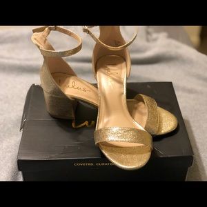 Gold Colored Block Low Pump Heel